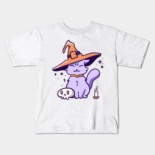 Halloween witch cat skull cute Kids T-Shirt